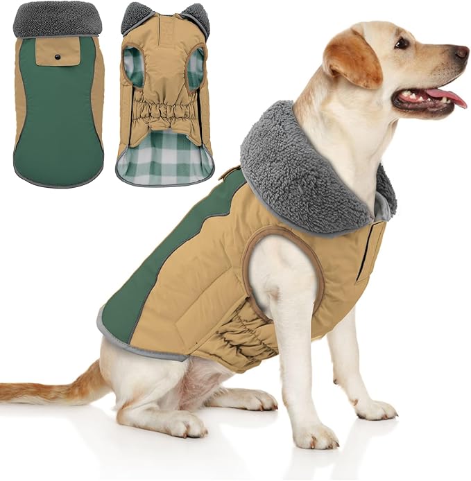 Doglay Dog Jacket Waterproof Dog Coat, Reflective Cold Weather Winter Coat, Adjustable Turtleneck Fleece Puppy Snow Jacket with Harness Hole for Small Medium Large Dogs