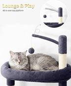 Heavy Duty Cat Tree for Indoor Cat, 74 Inch Cat Tower with Scratching Post, Hanging Basket, Cat Condo with Large Platform for Large Cats, PMT04DG, Dark Grey