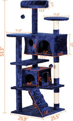 LEMY 54 Inch Cat Tree,Multi-Level Cat Tower Condo for Indoor Kittens,Blue Cat House with Sisal-Covered Scratching Post for Cats to Play and Sleep