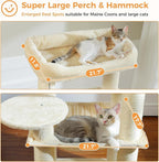 PETEPELA 58" Large Cat Tree for Big Adult Cats up to 30 lbs, Heavy Duty Cat Tower w/Extra-Thick Scratching Posts [φ3.9”], XL Hammock & Spacious Condo, Study Cat Furniture for Maine Coons, Beige