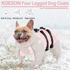 KOESON Four Legged Warm Dog Jacket with Adjustable Buckles, Turtleneck Windproof Fleece Reflective Fullbody Puffer Coat - Pink Grey M