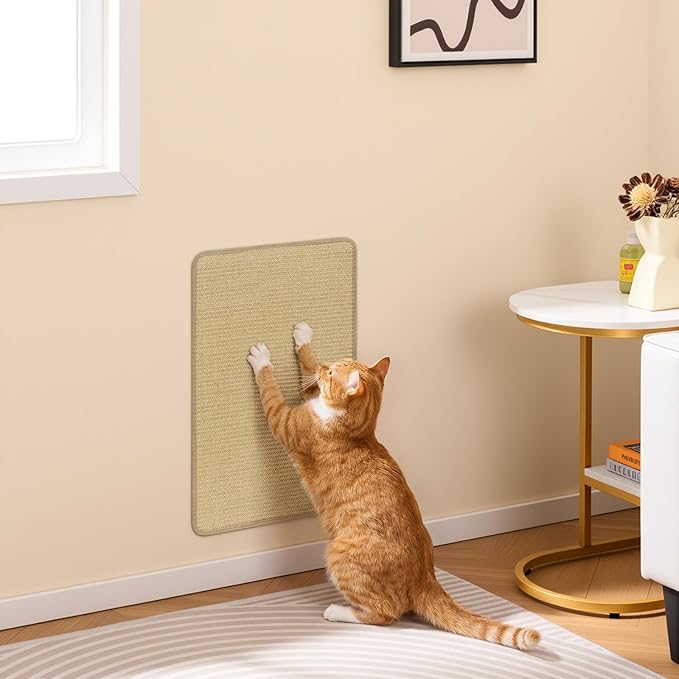 PETSITE Cat Scratcher Mat, Natural Sisal Scratching Mats, Horizontal Cat Floor Scratching Pad Rug with Adhesive Hook Loop Tapes (12, 23.62 x 15.75 in)