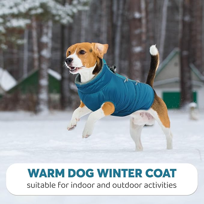 IDOMIK Warm Dog Coat with Harness, Waterproof Reflective Dog Jackets for Small Medium Large Dogs, Fleece High Collar Winter Jacket with Zipper, Pet Winter Snowsuit Clothes for Cold Weather,Blue XL