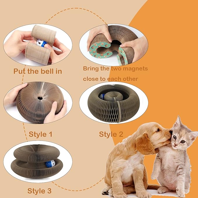 2 Pack Magic Organ Cat Scratching Board, Cat Accordion Scratching Post with Bell for Kitten Cats Interactive Kitten Fun Intelligence Physical Exercise Educational
