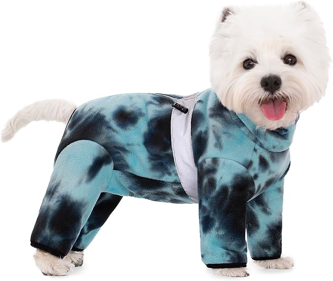 Dog Coats for Small Dogs, Polar Fleece Dog Pajamas Bodysuit, Puppy Onesies Tie Dye Jumpsuits, Dogs Warm Clothes Four-Legged, Doggie Fullbody Winter Jacket Vest