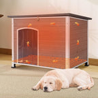 Heated Dog House Outdoor,Anti Bite Iron Frame Dog Kennel with Adjustable Temperature and Time,Insulated Weatherproof Outside Shelter for Feral Animal (Brwon, L)