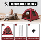 Open Design Pet Tent, Cozy Monitoring Bed for Cats & Puppies, Breathable Mesh Walls for Security & Ventilation, Indoor Outdoor Travel, Red
