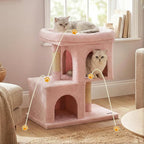 PETSITE 25.5-inch Small Cat Tree, Modern Multi-Level Cat Tower with 2 Comfy Condos, Sisal Scratching Posts, Large Plush Top Perch, and Anti-Tipping Kits, Ideal for Indoor Cats and Kittens (Pink)