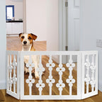 Etna White Floral Wooden Pet Gate - Freestanding Foldable Adjustable 3-Section Dog Gate. Extra Wide, Keeps Pets Safe Indoors/Outdoors - Fully Assembled