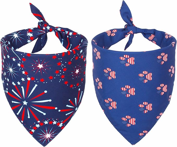 ADOGGYGO American Flag Dog Bandana, Multiple Sizes Offered, Triangle 4th of July Bandanas for Small Dogs (Small)