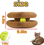Magnetic Interactive Cat Toy Cardboard Scratcher with 1 Ball for Mental Exercise, Featuring Kitty Kurlz, an Accordion Scratching Board with Twist Paws for Indoor Cats in Gray/Brown