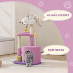 Magshion 33" Flower Cat Tree for Indoor Cats, Compact Cat Tower with Condo, Scratching Posts, Flower Perch & Dangling Toys for Kittens & Small Cats, Cute Cat Furniture Stand, Purple