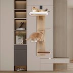Door Hanging Cat Tree, 4 Tier Cat Tree Door Mounted Vertical Cat Climbing Scratching Frame Space-Saving Cats Shelf Multi Level Cats Ladder for Indoor 59" H X 9.8” W (with Cat Nest)