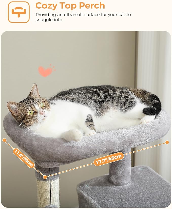 PEQULTI Cat Tree for Large Cats with Metal Frame Big Hammock, Cat Tower for Indoor Cats with 2 Door Condo House, [56.3"=143cm] Multi-Level Cat Shelves with Scratching Posts and Top Perch, Grey