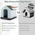 Giantex Dog House for Small Dogs, Waterproof Plastic Dog Houses with Air Vents and Elevated Floor, Easy to Assemble, Outdoor Cat Feeding Station Indoor Patio Backyard Dog Kennel House, Gray