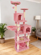 Cat Tree, 68-Inch Cat Tower for Indoor Cats, Plush Multi-Level Cat Condo with 7 Scratching Posts, 2 Perches, 2 Caves, Hammock (Pink)