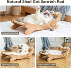 Sisal Cat Scratcher Bed with 3 Toy Balls for Indoor Cats, Durable Wooden 3-in-1 Hammock Lounge & Scratch Pad - Modern Furniture for Large Cats, Scratching Post Lounger
