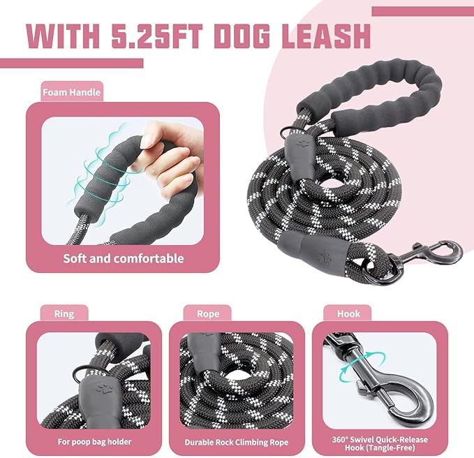 AUROTH Dog Harness and Leash Set, Soft Padded Service Dog Vest with 5.25FT Dog Leash, No Choke, Easy On Pet Vest, Adjustable Reflective No Pull Pet Vest Medium Sized Dog, Easy Walking and Training
