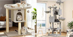 Cat Tree Tower for Indoor Large Cats, Cat Scratching Post with Big Perch Bed, Tall Trees House with Condo Cave, Toy Balls, Modern Climbing Furniture Big Platform for Kitten