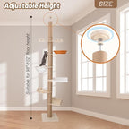 Romiromi 98”-102” Floor to Ceiling Cat Tree, Height Adjustable 7-Tier Ceiling to Floor Cat Tower, Wooden Pet Tree with 6 Sisal Scratching Post for Indoor Cats