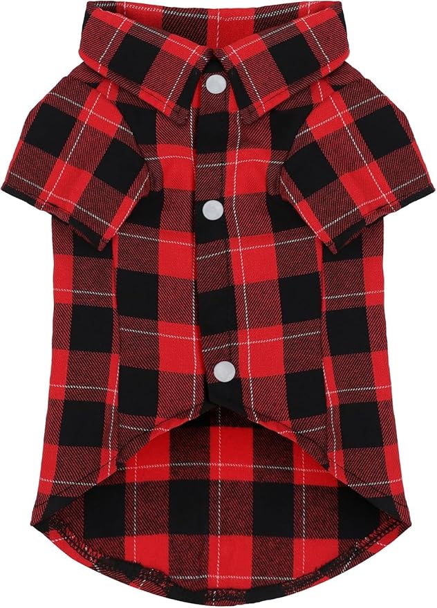 Paiaite Plaid Dog Shirt: Classic Checkered Style in Cotton for Large, Medium, and Small Breeds, Comfort, Breathability, and Elegance Dog Clothes. Perfect for Everyday Wear, and Photoshoots Red L