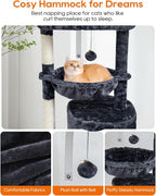SYANDLVY Small Cat Tree for Indoor Cats, Cat Tower with Scratching Post, Modern Cat House with Padded Perch, Kittens Condo with Cradle, Smoky