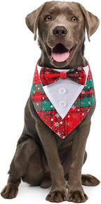 Adjustable Red Plaid Christmas Dog Tuxedo Bandana with Bow Tie - Holiday Pet Outfit Costume for Dogs XS to XL