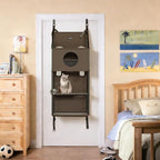 Door-Mounted Cat Climbing Frame, 4 Level Hanging Cat Tree with Toys and Hooks, Cat Door-Hanging Climbing Hammock for Homes, Pet Rooms, Pet Stores