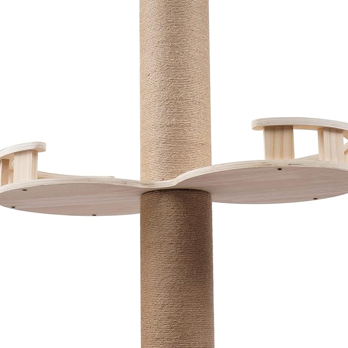 Adjustable Height Floor to Ceiling Cat Tree, 4 Level Cat Tree Cat Climbing Tower with Natural Sisal Rope Scratching Post for Living Room, Bathroom, Balcony, Playroom