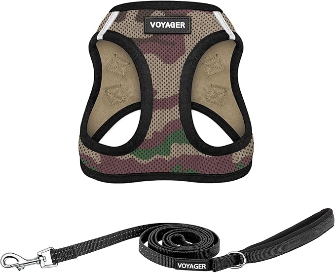Best Pet Supplies Voyager Step-in Air All Weather Mesh Harness and Reflective Dog 5 ft Leash Combo with Neoprene Handle, for Small, Medium and Large Breed Puppies - Army Base, L