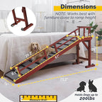 Dog Ramp for Bed or Couch, Wooden Pet Ramp with 20° Gentle Slope, Removable Side Rails, Non-Slip Surface, Top Platform & Wheels, Safe Bed Ramp for Small, Large & Senior Dogs, 74" Long, Mahogany