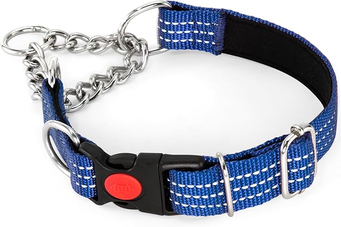Martingale Collars,Reflective Dog Collar,Side Release Buckle,Adjustable Chain Training Pet Collars (Blue, S,Neck 10"-15")