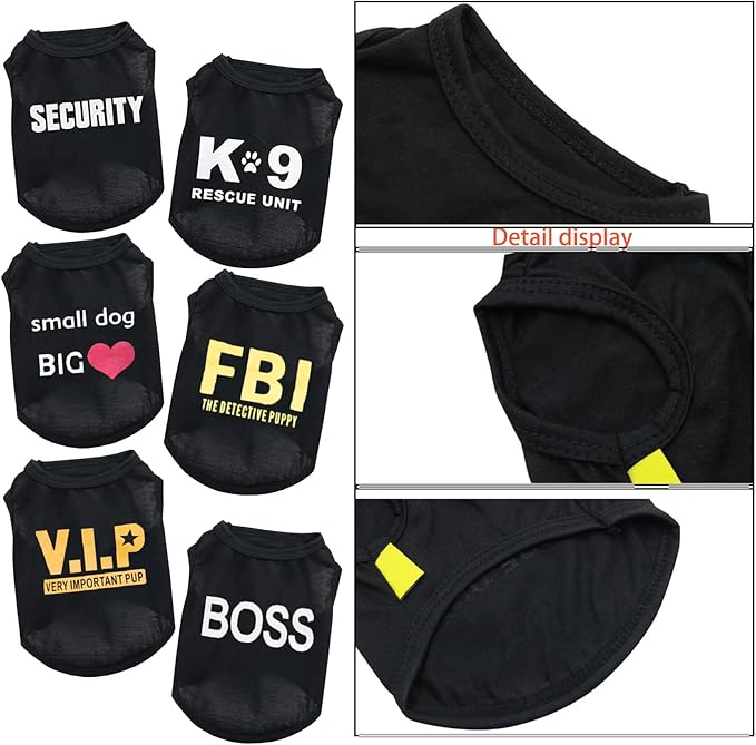 Boss K9 Security Print Vest for Chihuahua, Yorkies - Black Small Dog Boy Summer Casual Fashion Outfits