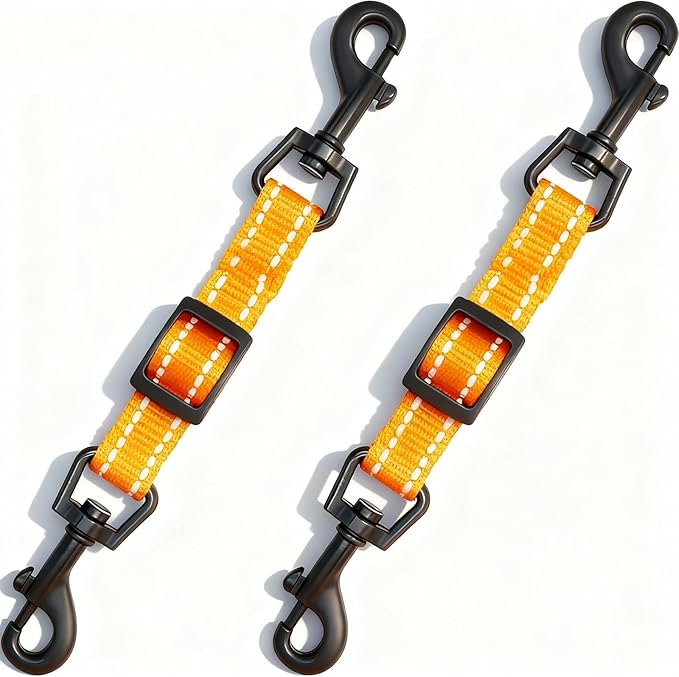 2 Pcs Dog Collar Safety Clips with Double Ended Clasps | Adjustable Collar Backup Clip for Dog Harness & Collars Connectors, Training for Walking, Running, and Hiking, Safety Clip - Orange