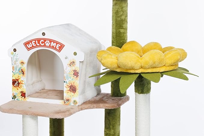 HYABi 62.4 Inch Tall Flower Cat Tree Tower Condo Climbing for Indoor Cats Multi Level with Sisal Scratching Post Hammocks Pet House Play Home Furniture Platform