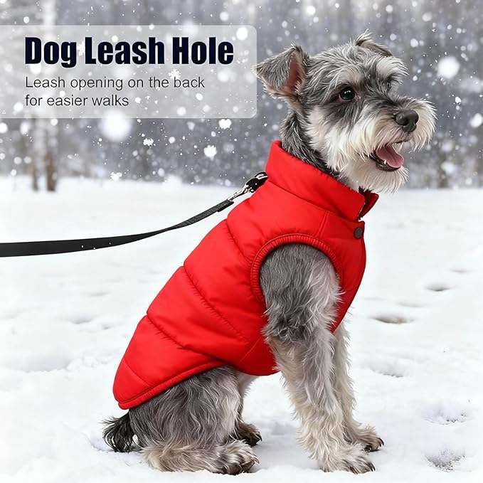 Dog Jacket Waterproof Fleece Dogs Vest Small Dog Coats for Winter Cold Weather Warm Dogs Puffer Jacket Puppy Coat Red Pet Jackets Cat Coats M