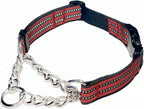 Martingale Collars for Dogs, Heavy Duty Stainless Steel Chain Training Collar, Reflective Nylon Adjustable Collar with Quick Release Buckle, Suitable for Puppy Medium Large Dogs (Red,S)
