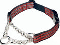 Martingale Collars for Dogs, Heavy Duty Stainless Steel Chain Training Collar, Reflective Nylon Adjustable Collar with Quick Release Buckle, Suitable for Puppy Medium Large Dogs((Red, L)