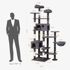79in Giant Cat Tree for Heavy Duty Big Cats, Large Cat Trees with Scratching Post, Cat Tree Tower with Cat Condos, Hammock & Plush Perch for Maine Coon, Smoky Gray