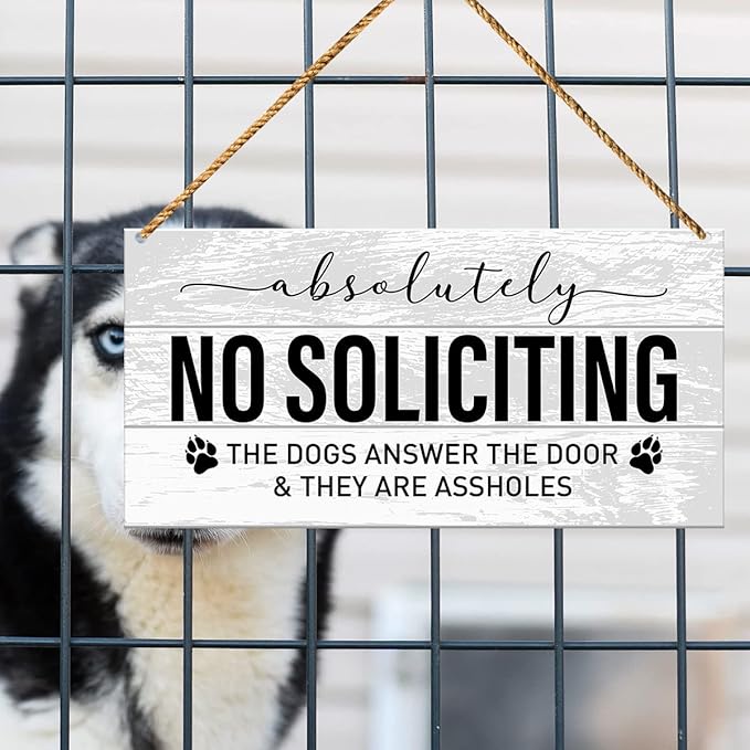 Funny No Soliciting Sign, Dog Warning Sign for House Bussiness, Beware of Dog Warning Sign for Home Decor, Dog Warning Sign for Gate Fence Yard Home Decoration, Dog Dad Mom Lover Owner Gifts
