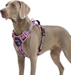 Funfox Dog Harness No Pull, Adjustable Pet Vest Harness, Super Soft Material with Vertical Handle Easy Control, Reflective Night Walking, 2 Leash Clips for XLarge Dogs, Mosaic Pink, XL
