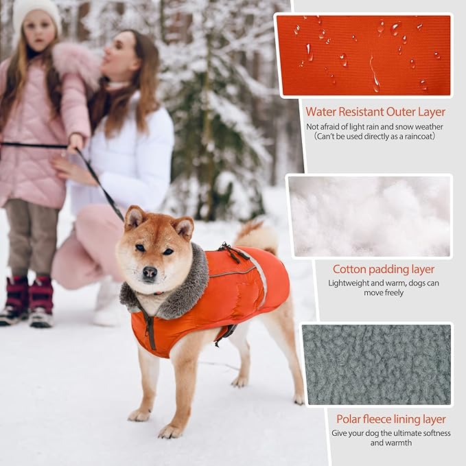 QBLEEV Warm Dog Coat Reflective Dog Jacket, Waterproof Dog Winter Coat Turtleneck Dog Clothes for Cold Weather, Thick Fleece Dog Snowsuit Christmas Dog Vest Pet Apparel for Small Medium Large Dogs XL