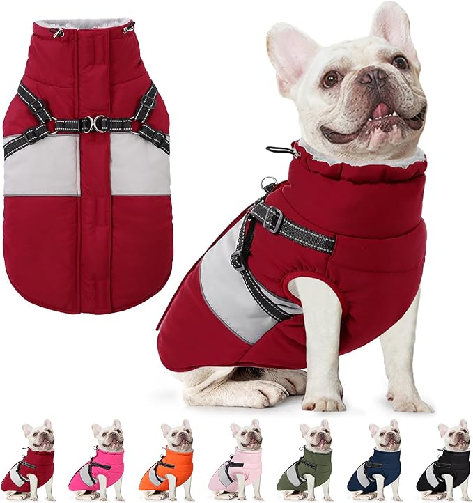 AOFITEE Dog Coat, Dog Christmas Sweater, Warm Dog Jacket with Harness Built in, Waterproof Coats for Small Dogs, Dogs Winter Coat Puffer Jacket with Zipper, Pet Snowsuit for Chihuahua Yorkshire, XS