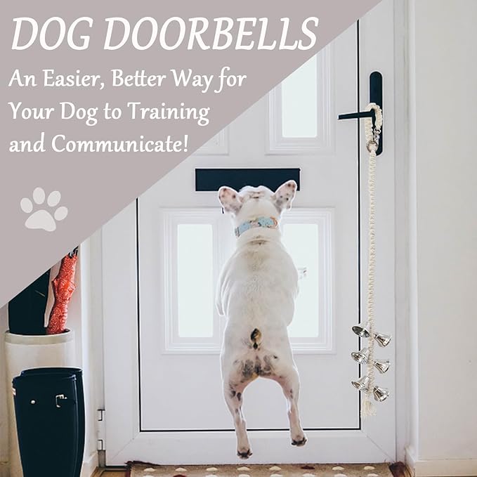 Dog Hanging Doorbells| 6 Dog Potty Training Bells| Adjustable Durable Braided Rope Door Bell for Dogs to Ring to Go Outside(Silver, Large)
