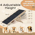 2026 Upgraded Foldable Dog Ramp for Couches, Wooden Small Dog Ramp for Sofa - 4 Adjustable Heights (12"-19"), Portable, Stable & Non-Slip, Wood