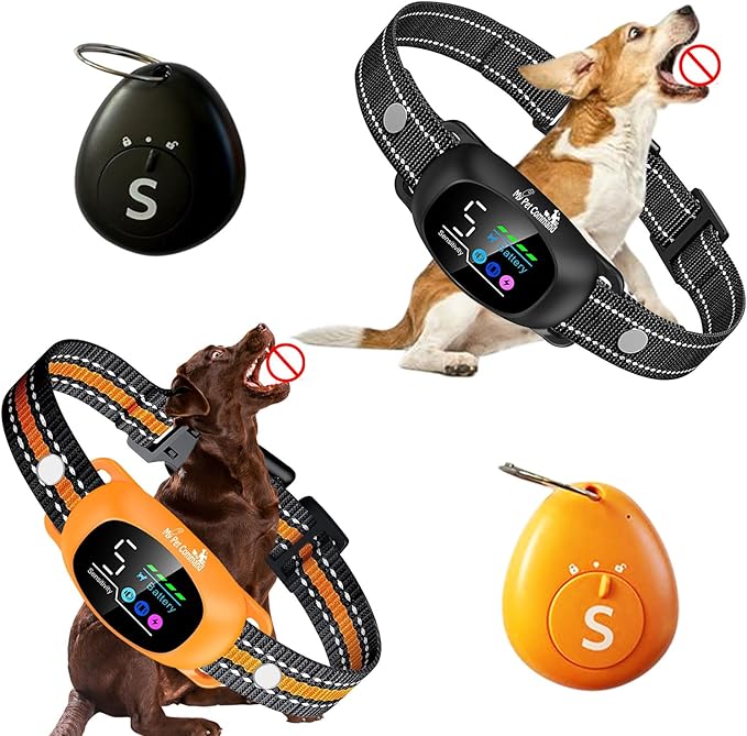 My Pet Command 2-1 Dog Bark Collar with 300Ft Fob Remote Tag. Smart AI Anti Barking Training Rechargeable 5 Sensitivity Levels, Beep Vibration, Shock (Optional). L,M,S Dogs Waterproof 2 Collar Kit