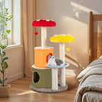 Tangkula Mushroom Cat Tree, 43 Inch Cute Cat Tower with Sisal Scratching Posts, Dual Cozy Condos, Padded Platforms, 2 Pompom Dangling Balls, Multi-Level Modern Cat Tree Tower for Indoor Cats