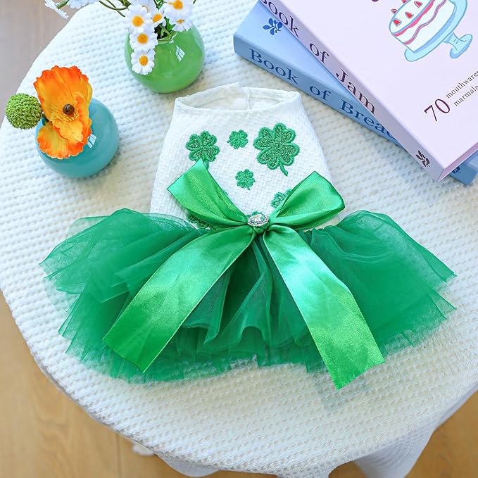 Furbabycare® Elegant Sweet St. Patrick's Day Puppy Dog Blingbling Princess Skirt Pet Dog Lace Cake Camisole Tutu Dress B-Green-1 Small