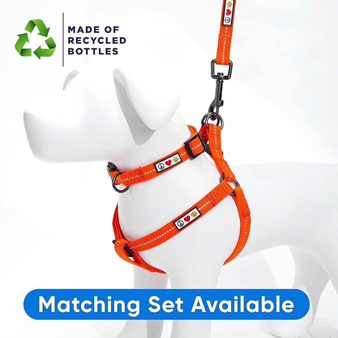 Pawtitas Recycled Reflective Step-in Dog Harness – Adjustable No-Pull Vest for Puppies to Seniors, Safe & Comfortable M Orange