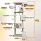 84.6 Inch Tall Cat Tree Tower with Large Base - 3 Condos, 11 Sisal Posts, 2 Hammocks & Interactive Toys, Multi-Level Cat Furniture for Multiple Cats, Durable Cat Climber (Beige, 84.6in)